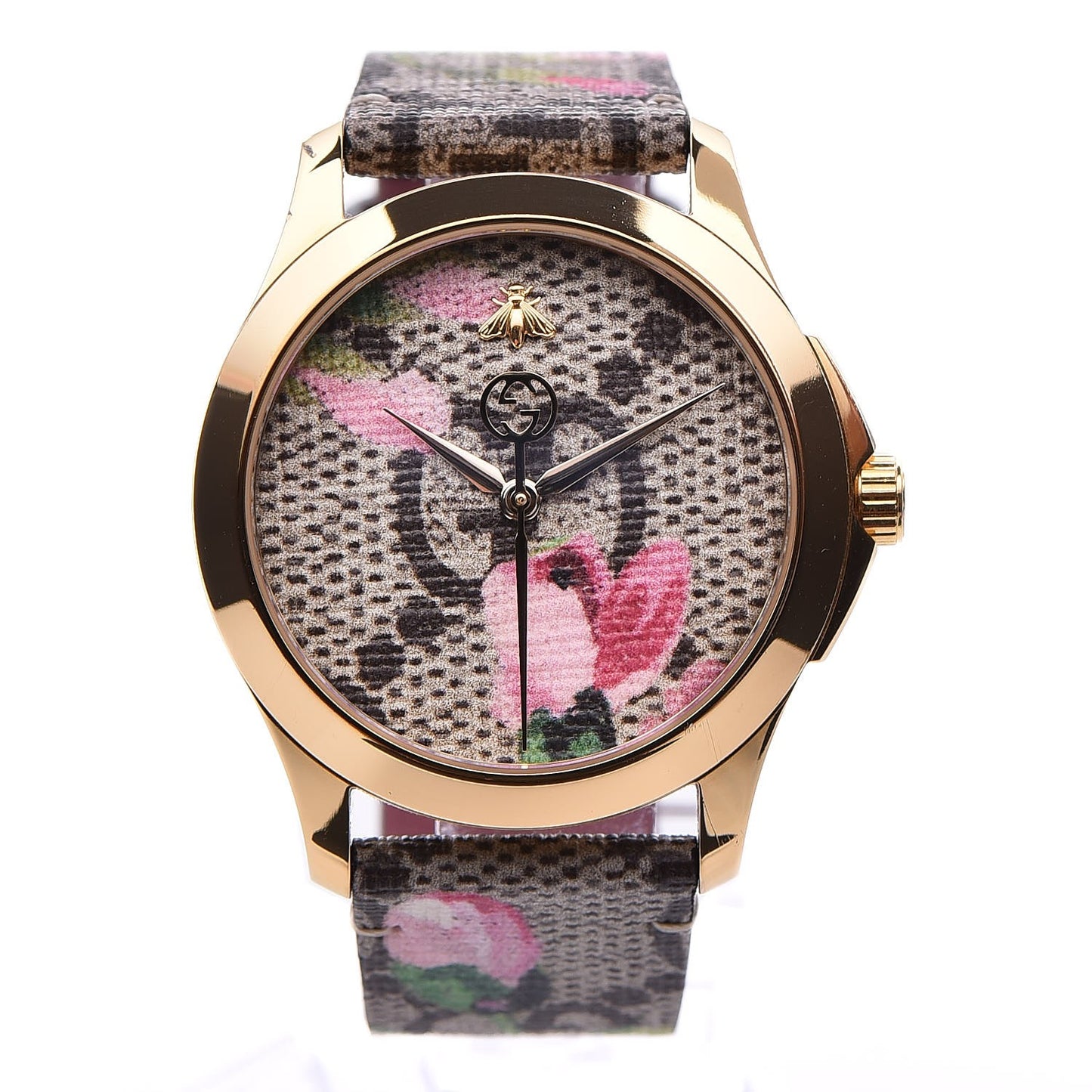 Stainless Steel Canvas 38mm G-Timeless Supreme GG Blooms Quartz Watch Brown
