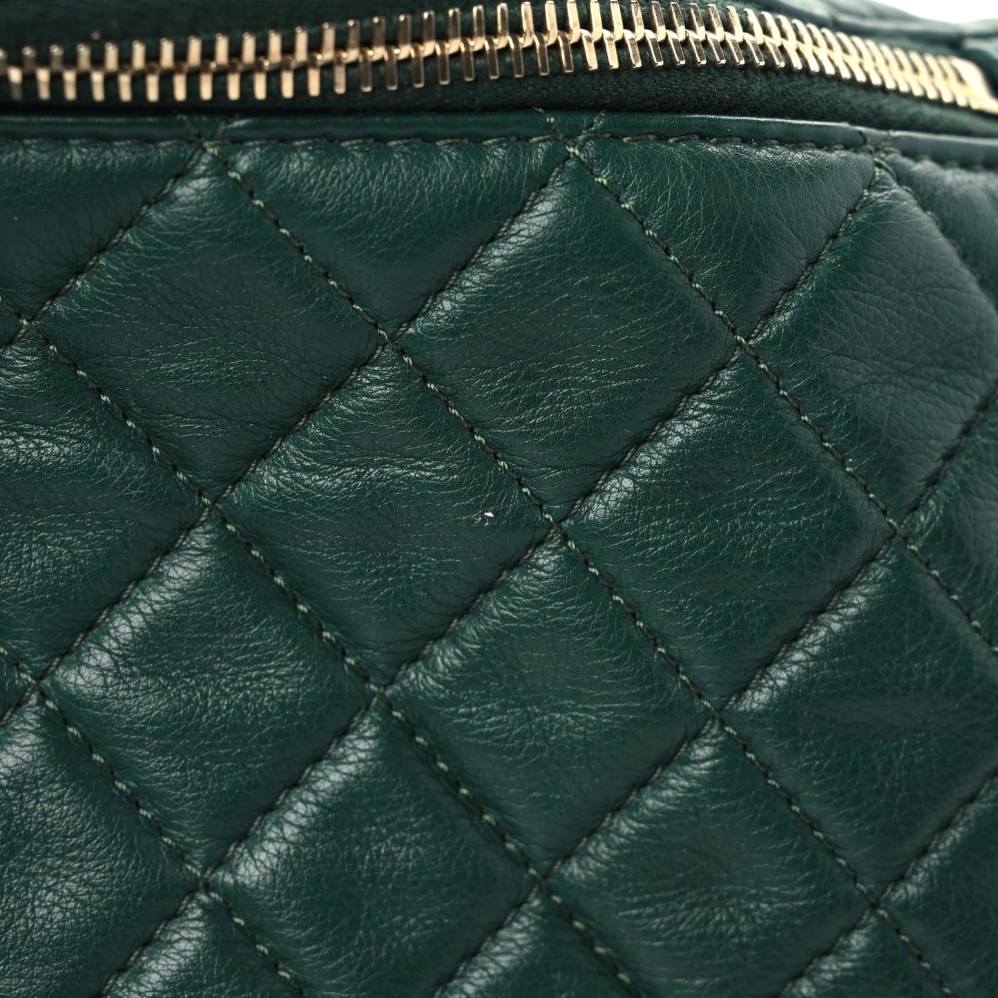 Calfskin Quilted Banane Waist Bag Fanny Pack Dark Green