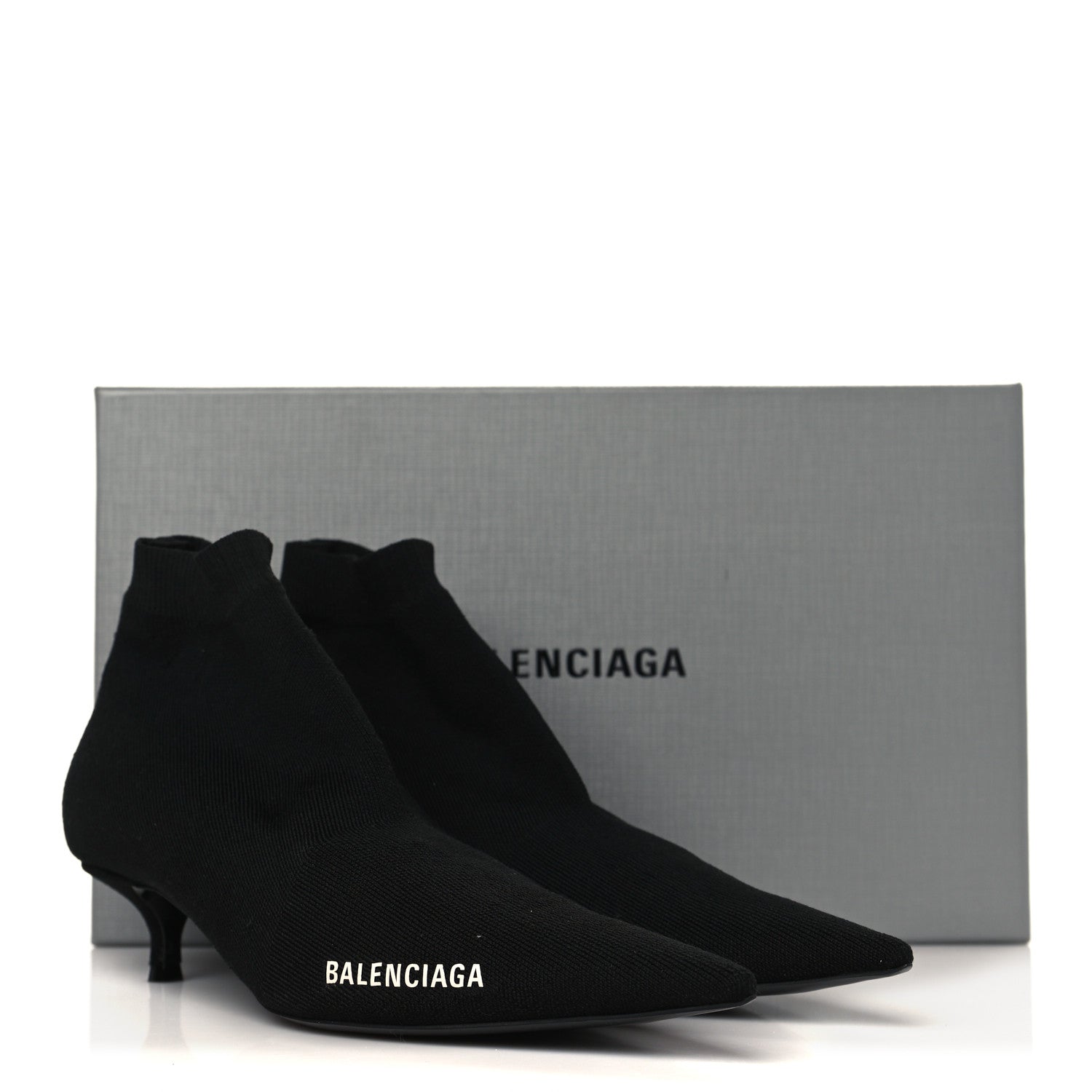 Balenciaga Recycled Knit Logo Pointed Toe Knife 40mm Booties 37 Black White 8 of 8