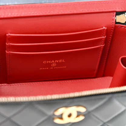 Chanel Lambskin Quilted Sweet Camellia Small Vanity Case With Chain Black 6 of 10