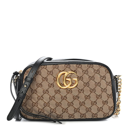 Gucci Monogram Matelasse Diagonal Small GG Marmont Chain Shoulder Bag Beige Black 1 of 10