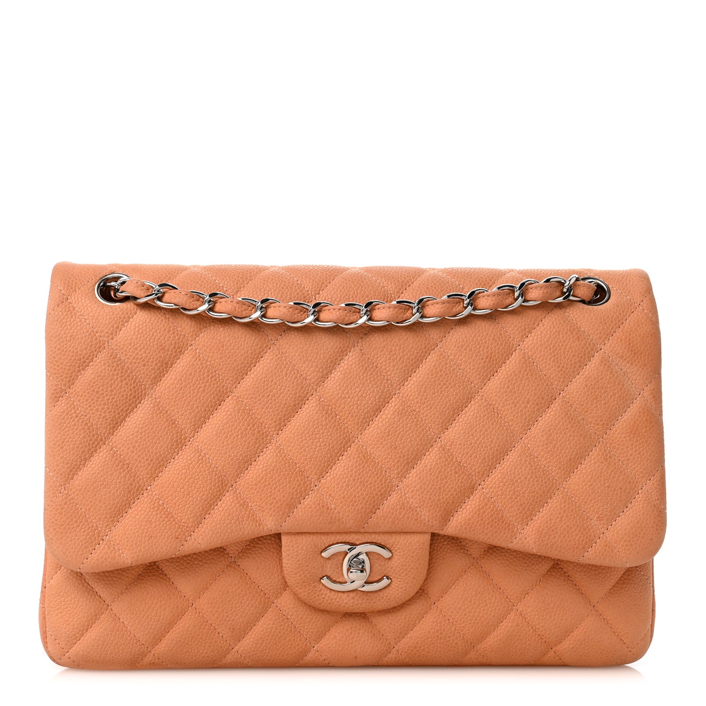 Iridescent Caviar Quilted Jumbo Double Flap Dark Beige