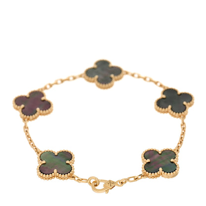 Van Cleef & Arpels 18K Rose Gold Gray Mother of Pearl 5 Motifs Vintage Alhambra Bracelet 2 of 4