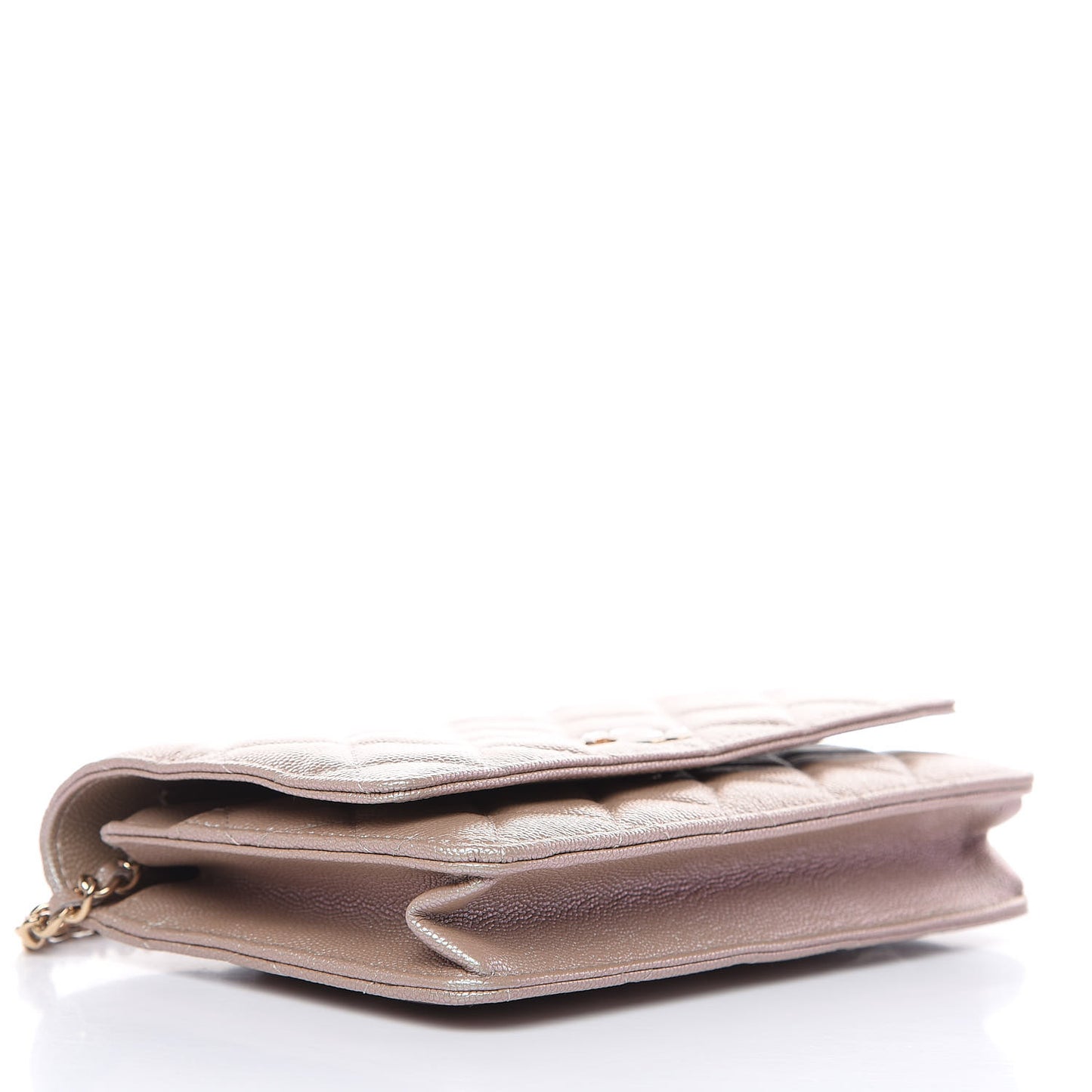 Iridescent Caviar Quilted Wallet On Chain WOC Beige