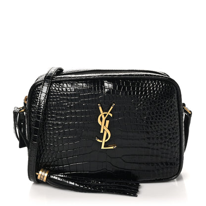 Saint Laurent Patent Calfskin Crocodile Embossed Monogram Lou Camera Bag Black 1 of 10