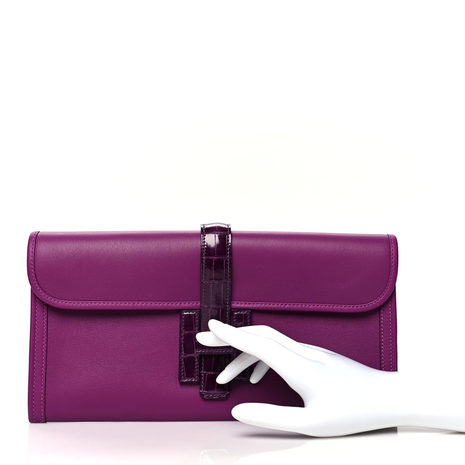 Hermes Swift Shiny Alligator Jige Elan Touch 29 Clutch Anemone 2 of 10