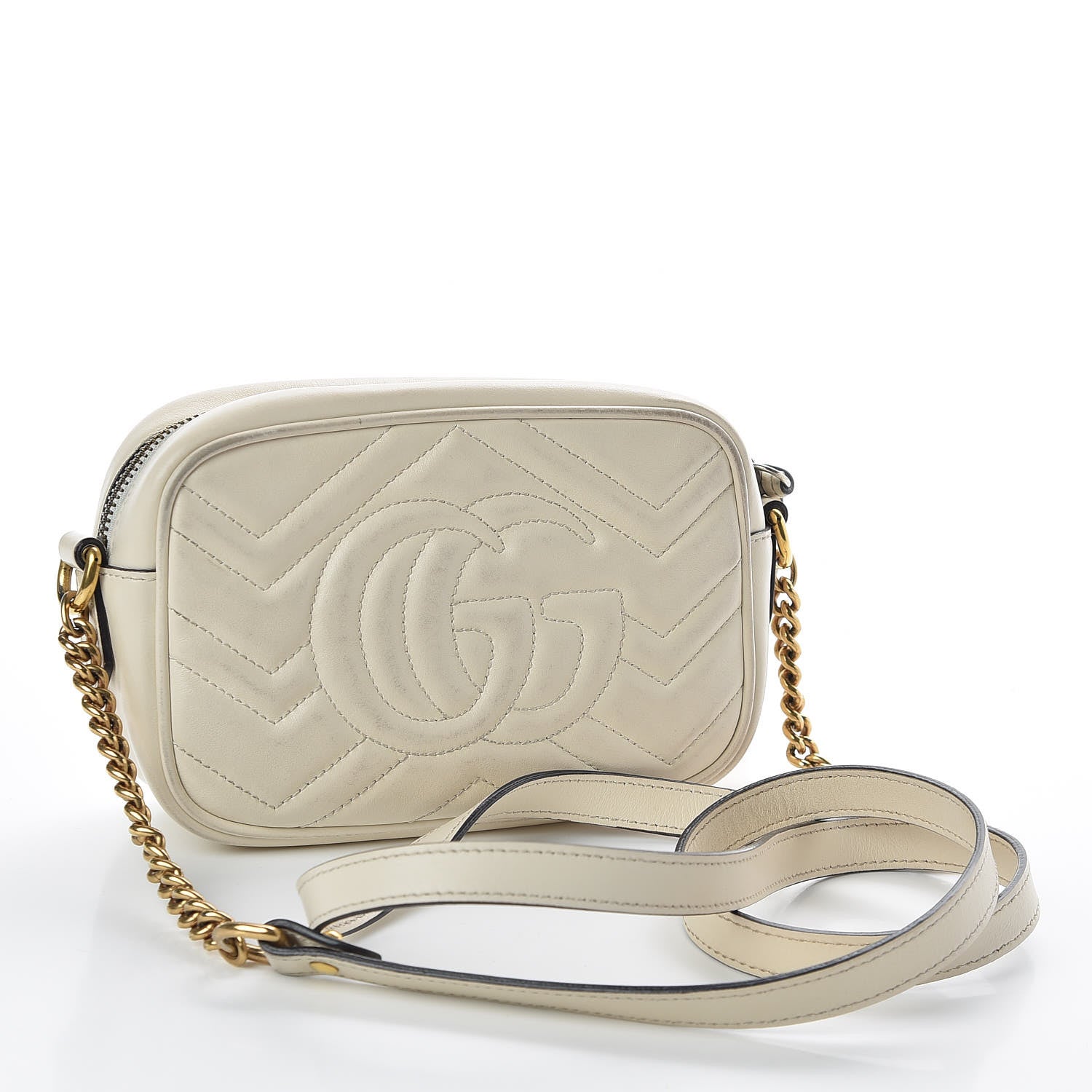 Gucci Calfskin Matelasse Mini GG Marmont Chain Shoulder Bag White 2 of 9