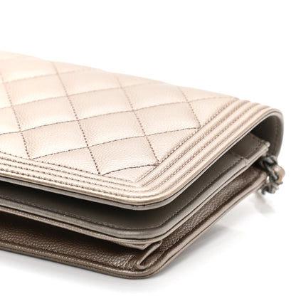 Chanel Metallic Caviar Quilted Boy Wallet On Chain WOC Light Gold 10 of 11