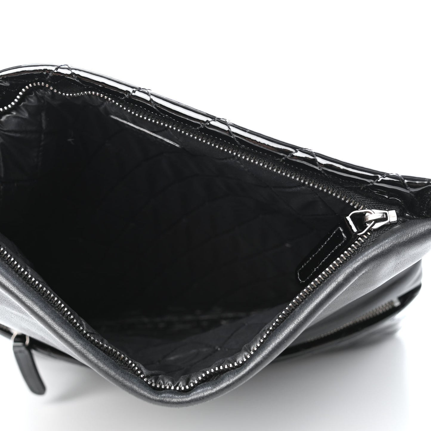 Patent Calfskin Quilted Beauty CC Clutch Black