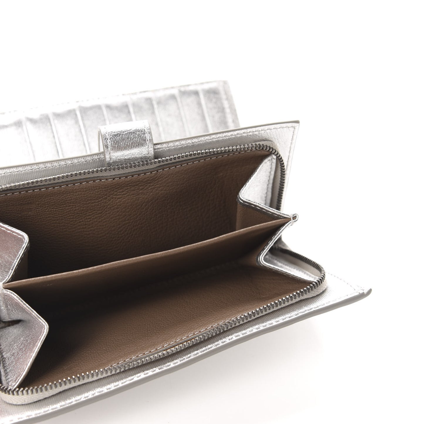 Metallic Grosgrain Intrecciato Continental Wallet Silver