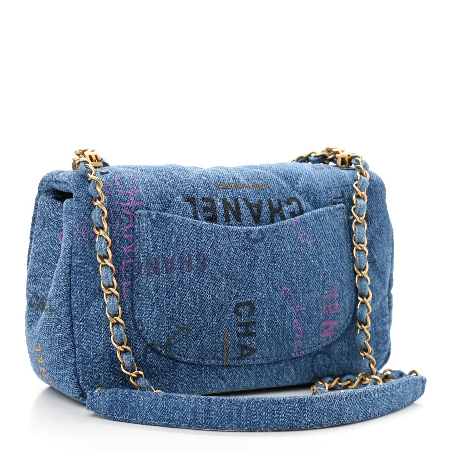 Denim Quilted Mini Denim Mood Rectangular Flap Blue Multicolor