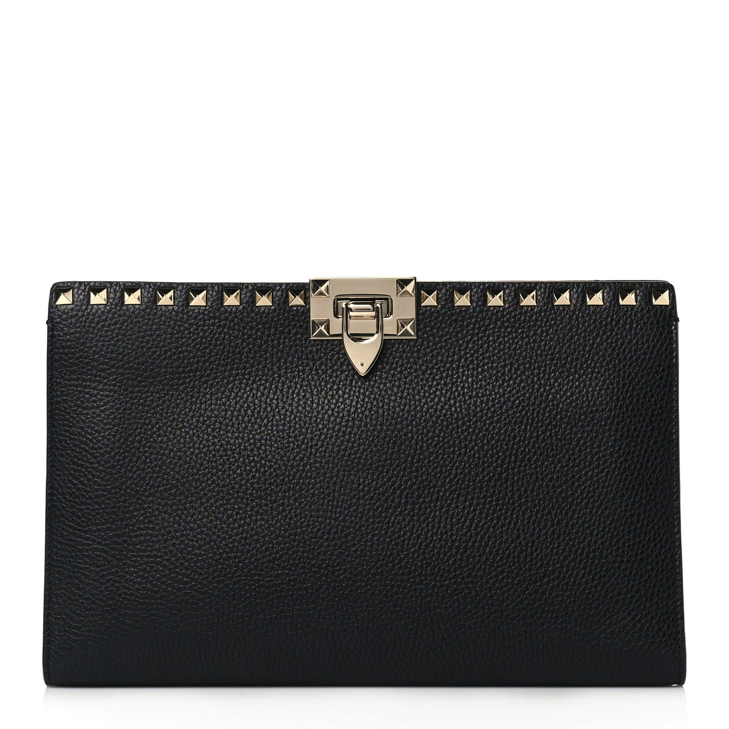 Pebbled Calfskin Rockstud Flip Lock Clutch Wallet Black