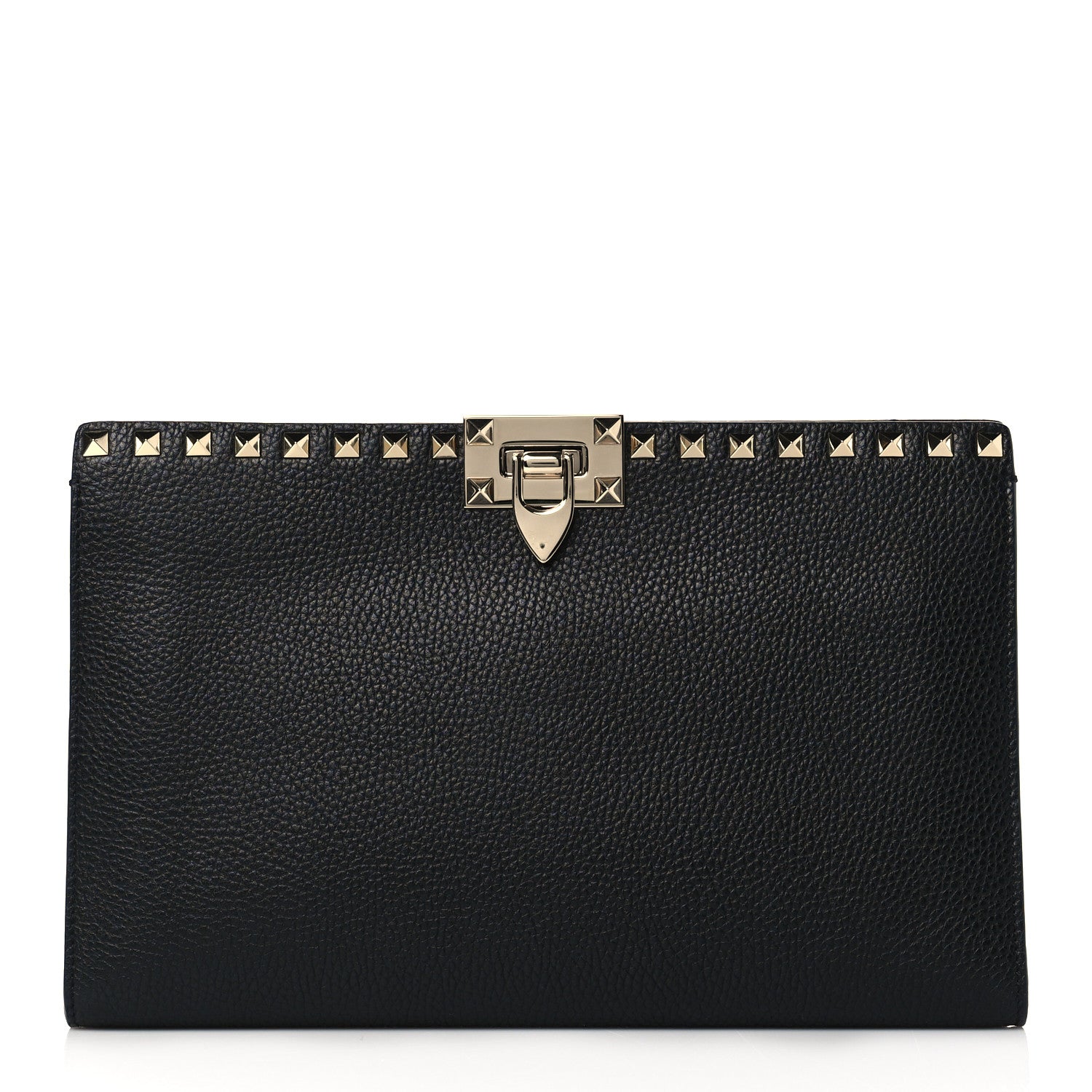 Valentino Garavani Pebbled Calfskin Rockstud Flip Lock Clutch Wallet Black 1 of 9