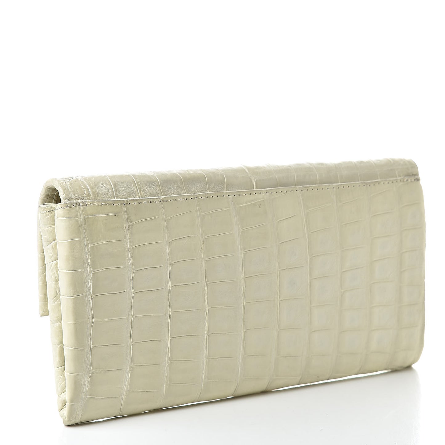 Crocodile Flap Clutch Wallet White