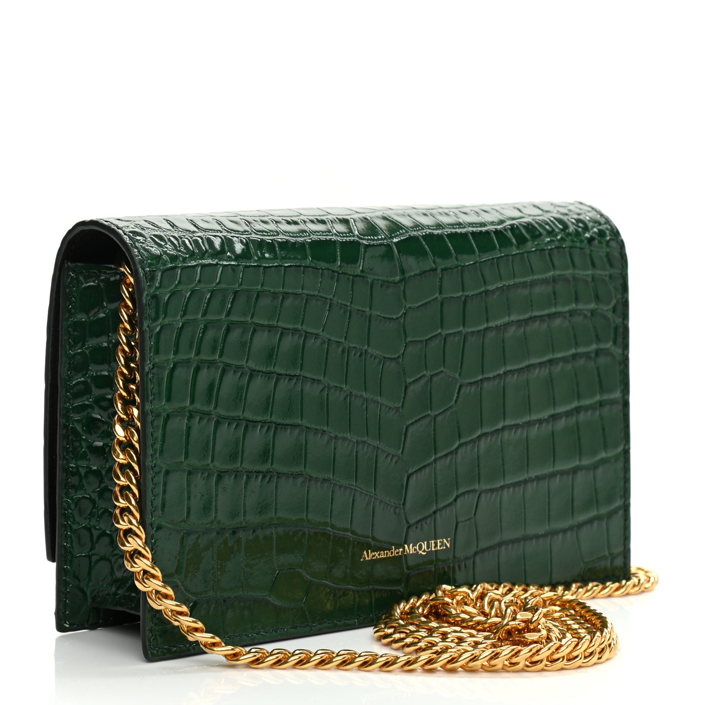 Calfskin Crocodile Embossed Skull Mini Crossbody Bag Green