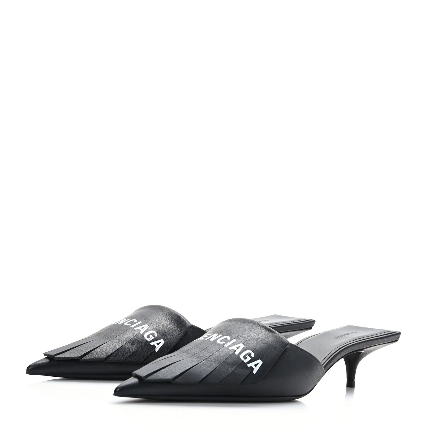 Soft Nappa Logo Fringe Square Knife Pointed Toe 40mm Mules 37.5 Black White