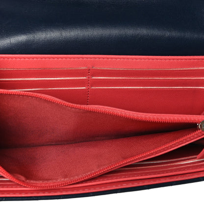 Chanel Lambskin Quilted Large Gusset Flap Wallet Navy Pink 6 of 9