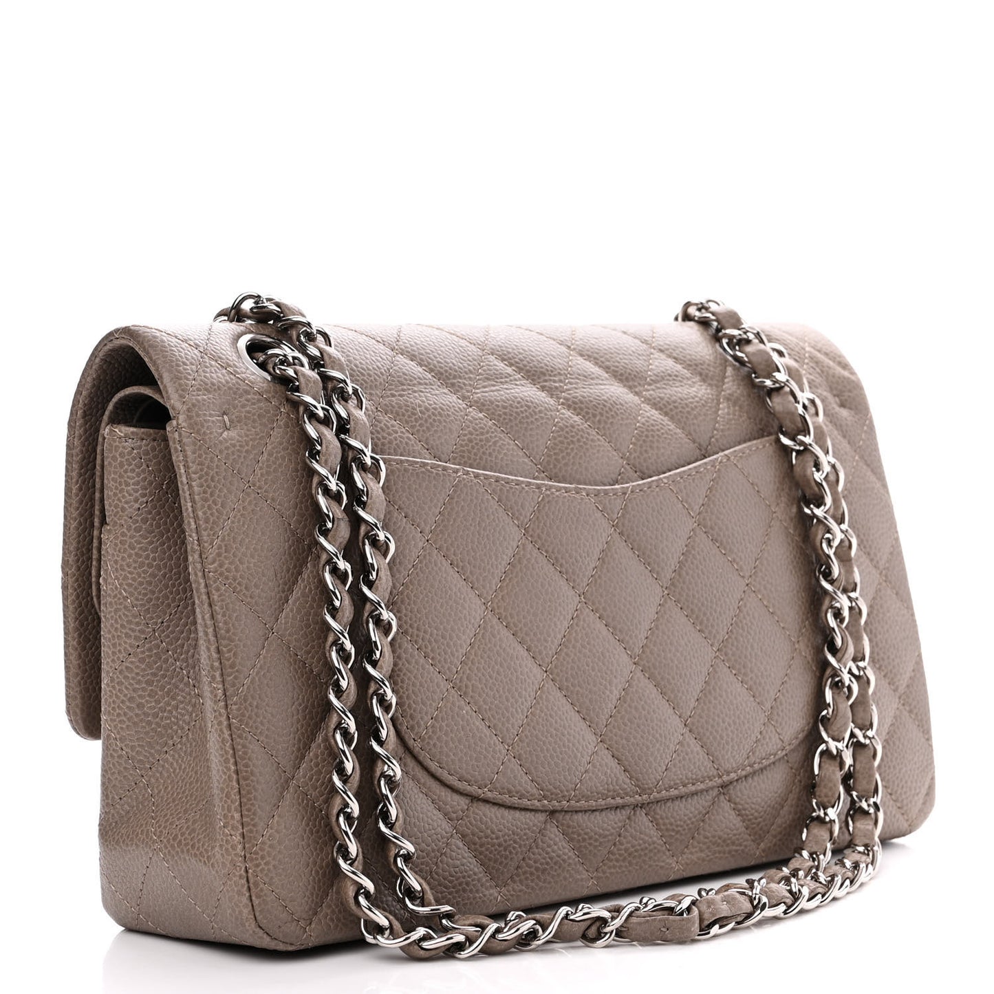 Caviar Quilted Medium Double Flap Grey