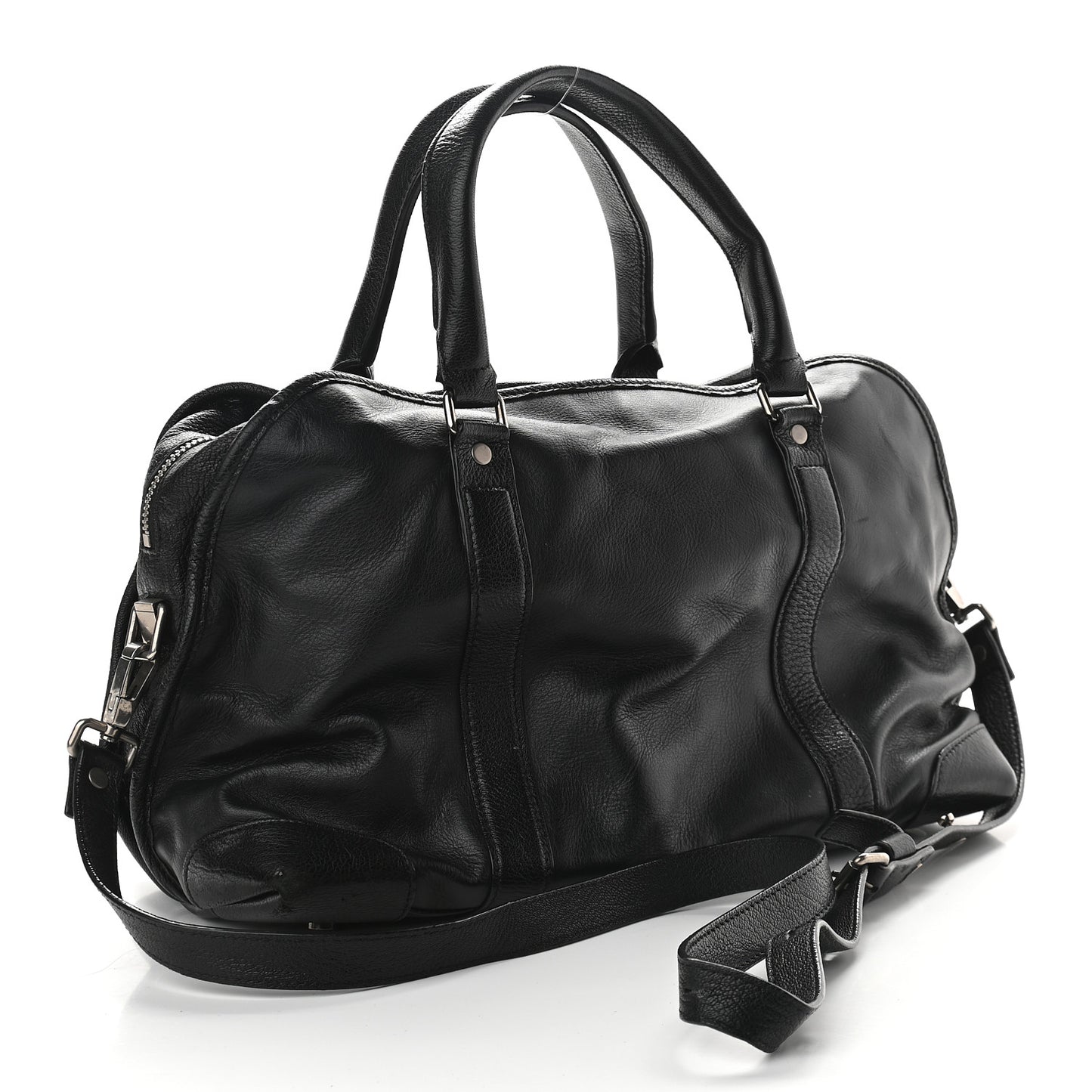 Calfskin Top Handle Satchel Bag Black