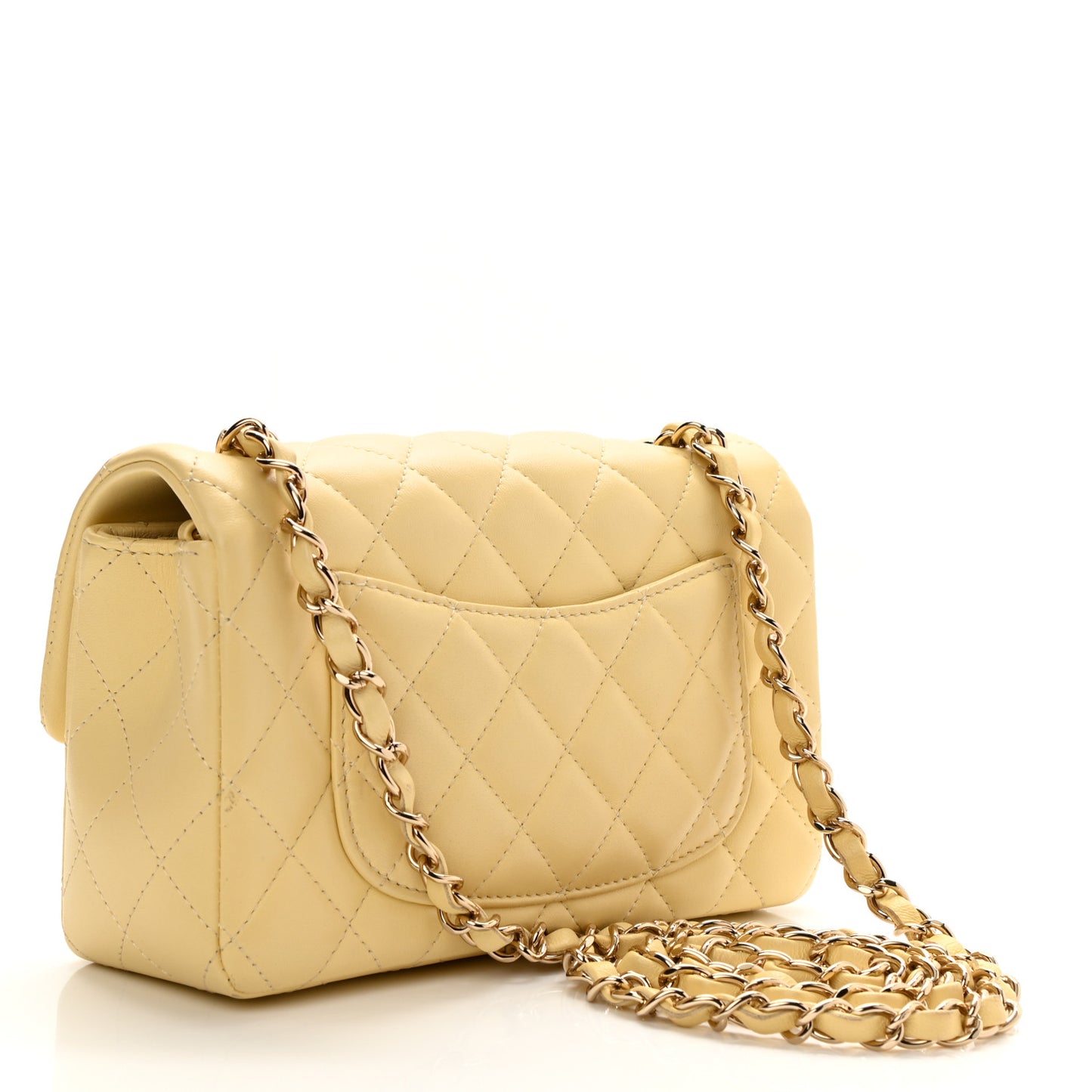 Lambskin Quilted Mini Rectangular Flap Light Yellow