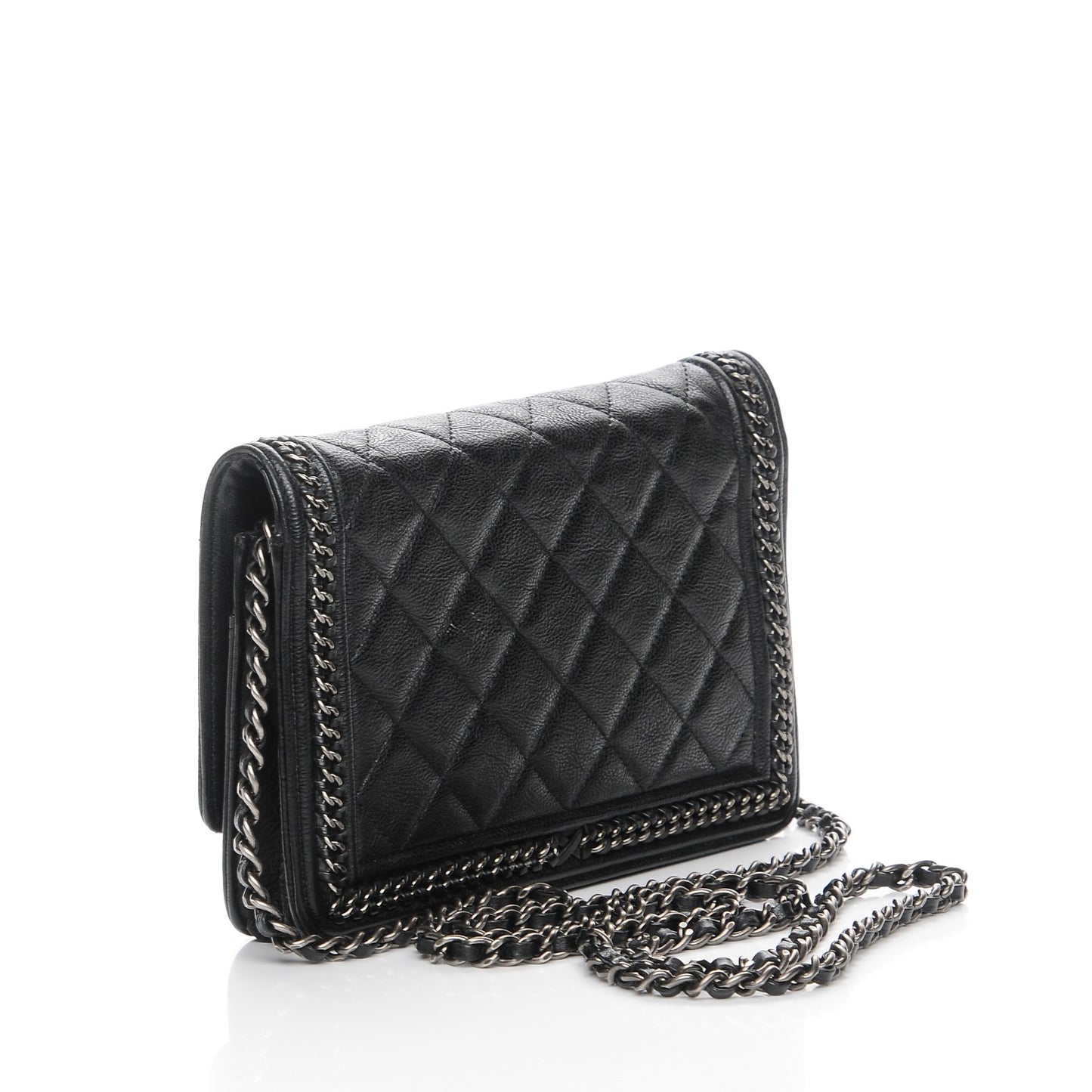 Calfskin Quilted Chain Around Boy Wallet On Chain WOC Black