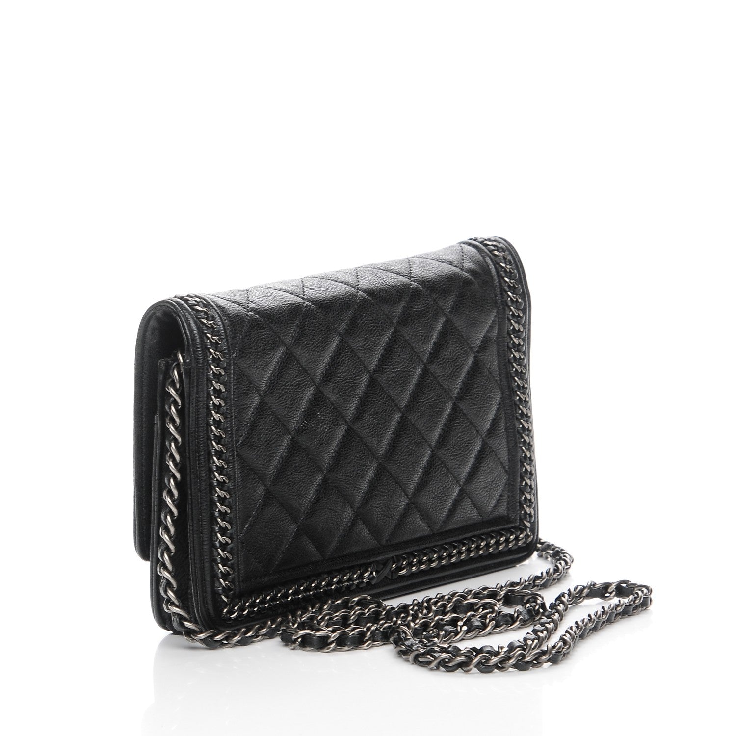 Chanel Calfskin Quilted Chain Around Boy Wallet On Chain WOC Black 3 of 10
