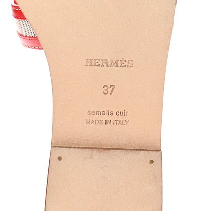 Hermes Canvas Calfskin Oran Sandals 37 Prunoir Rouge A Levre 6 of 7