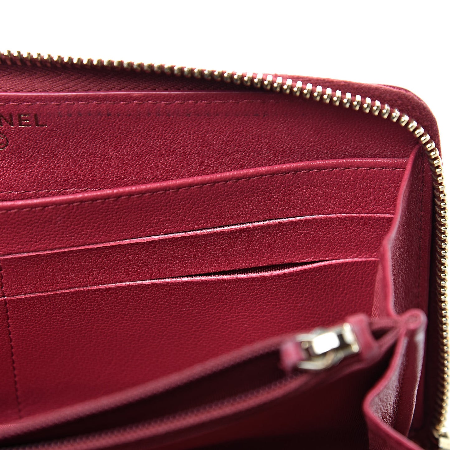 Sheepskin Chevron Quilted Mademoiselle Vintage Zip Around Wallet Dark Pink
