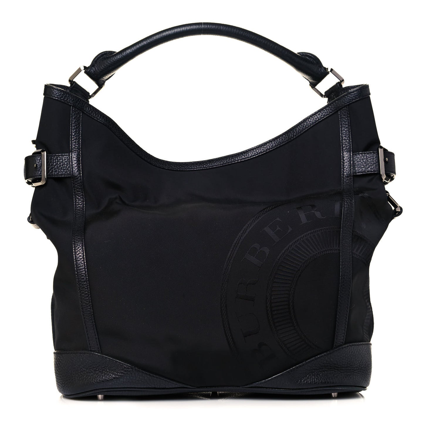 Nylon Calfskin Logo Hobo Black