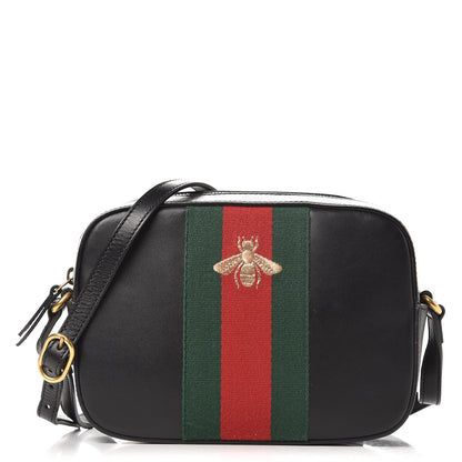 Gucci Calfskin Web Small Webby Bee Shoulder Bag Black 1 of 9