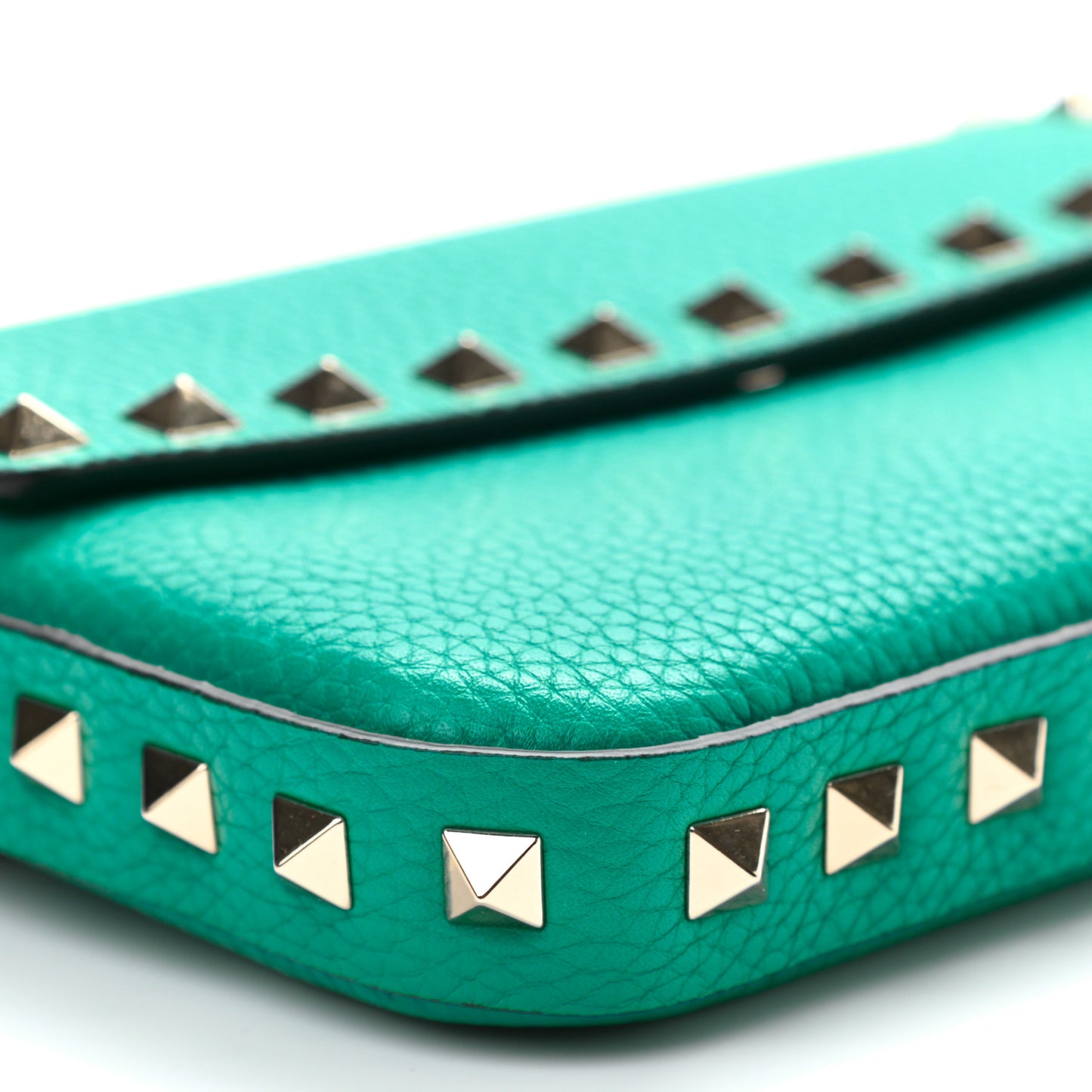 Grainy Calfskin Rockstud Crossbody Pouch Ultra Marine Green