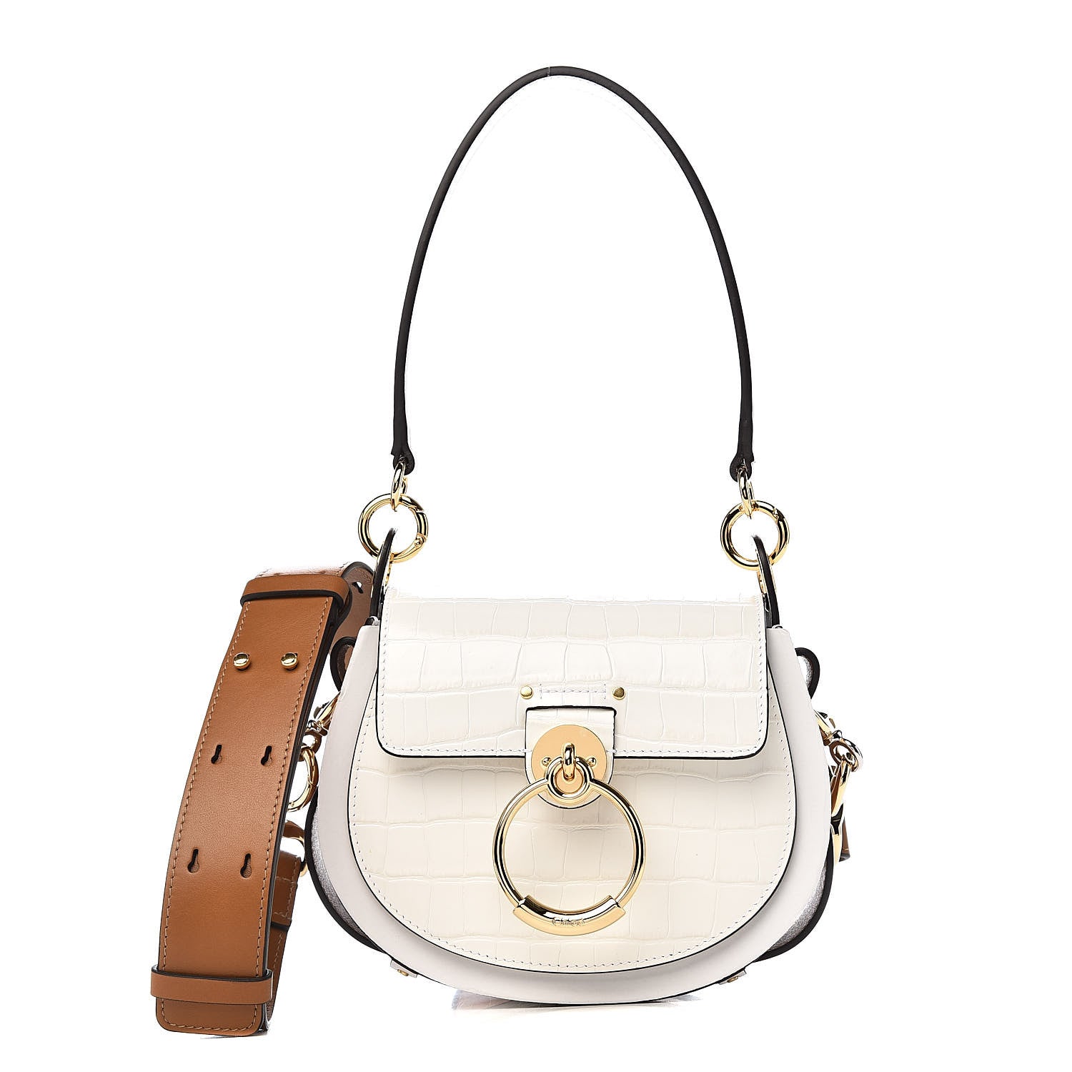 Chloe Calfskin Crocodile Embossed Small Tess Bag Brilliant White 1 of 10