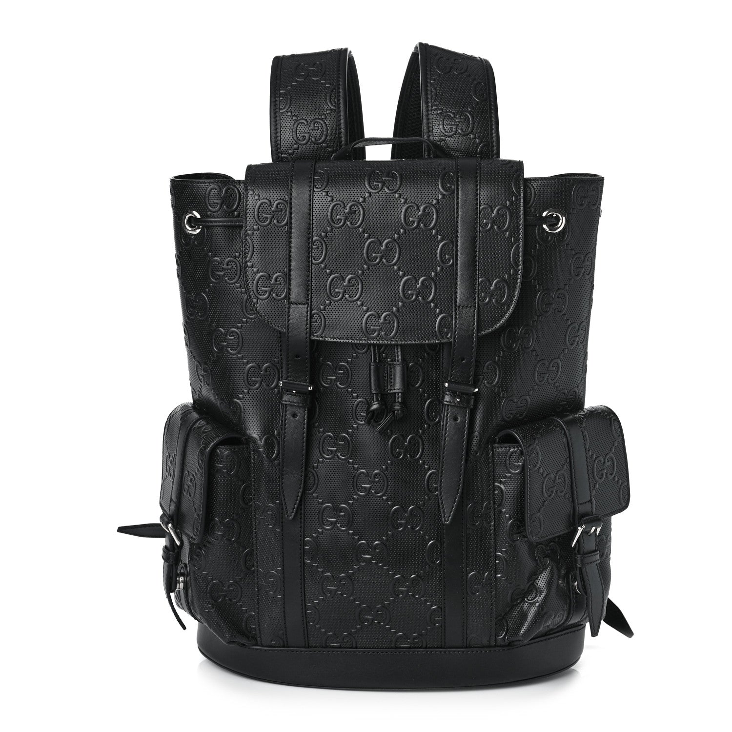 Gucci Calfskin GG Tennis Embossed Double Buckle Backpack Black 1 of 9
