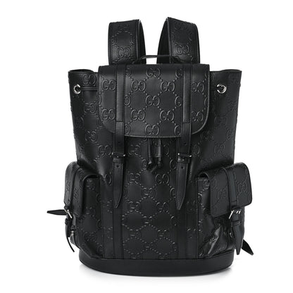 Gucci Calfskin GG Tennis Embossed Double Buckle Backpack Black 1 of 9