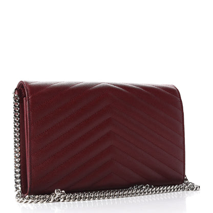 Saint Laurent Grain De Poudre Matelasse Chevron Monogram Chain Wallet Palissandre 3 of 10