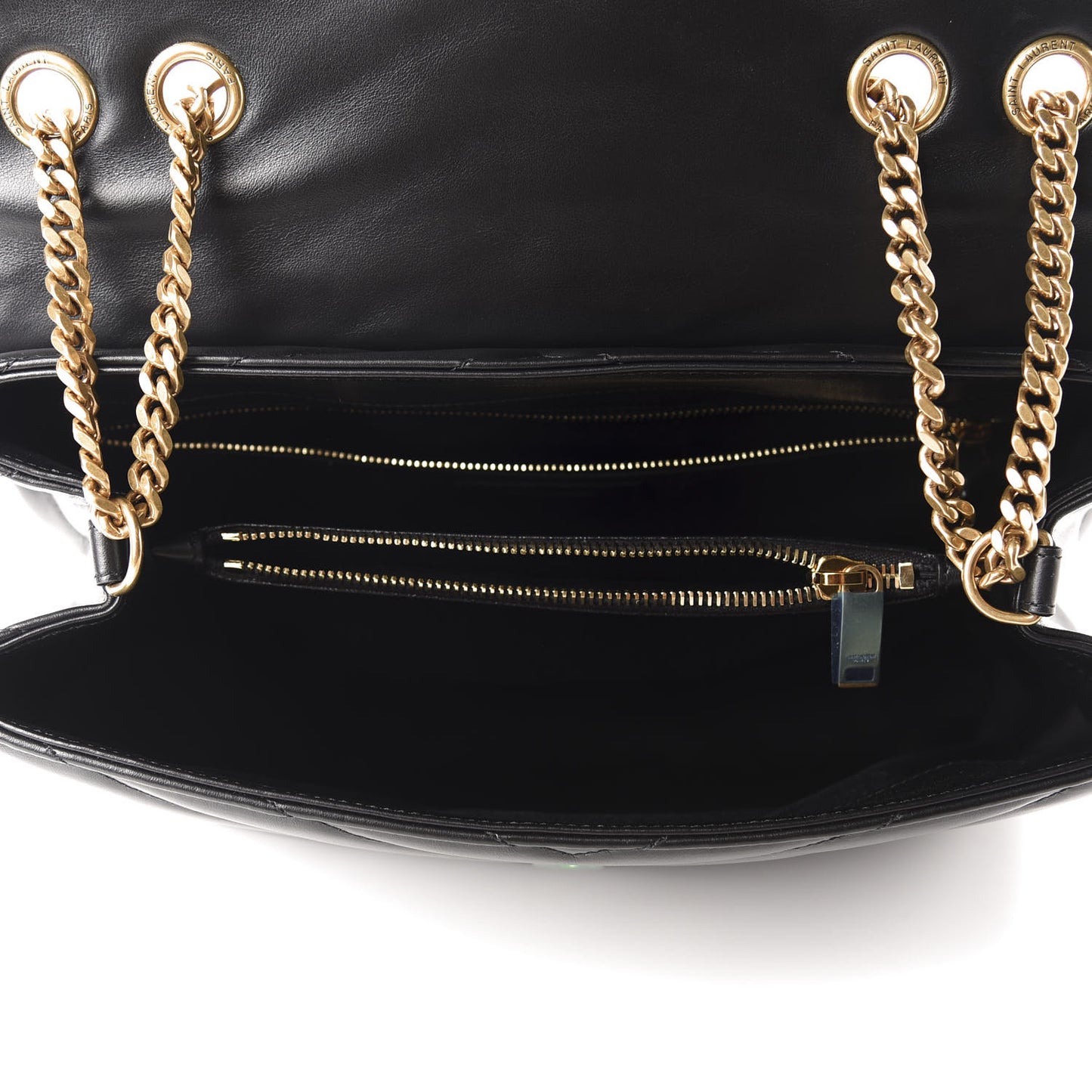 Calfskin Y Quilted Monogram Medium Loulou Chain Satchel Black