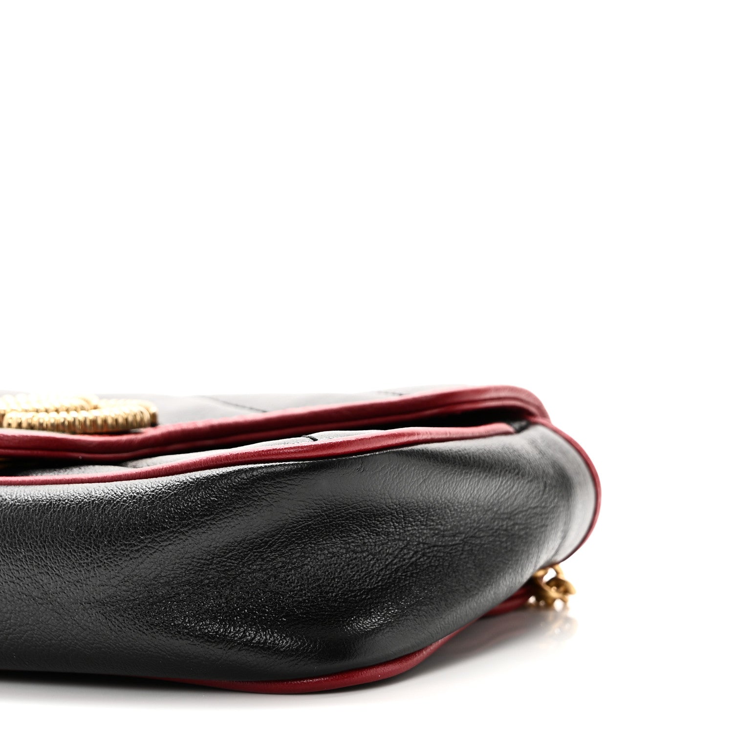 Gucci Vintage Effect Calfskin Matelasse Diagonal Super Mini Torchon GG Marmont Shoulder Bag Black Romantic Cherry 10 of 10