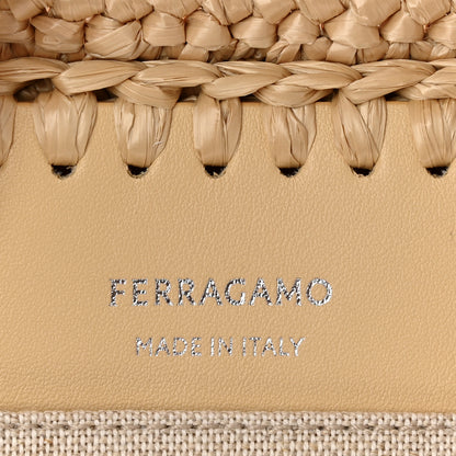 Salvatore Ferragamo Raffia Calfskin Cut Out Large Tote Natural 6 of 11