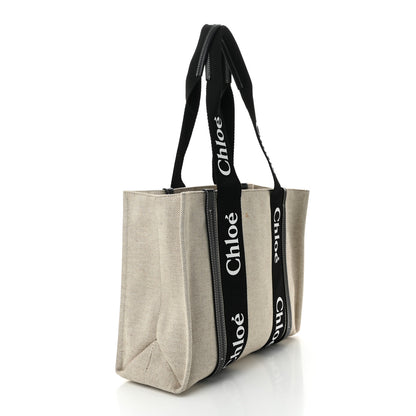 Chloe Cotton Calfskin Medium Woody Ribbon Tote Black Blue 3 of 13