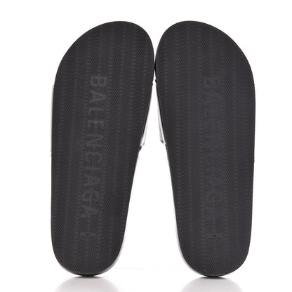 Balenciaga Nappa Logo Pool Slide Sandals 41 Black White 6 of 10