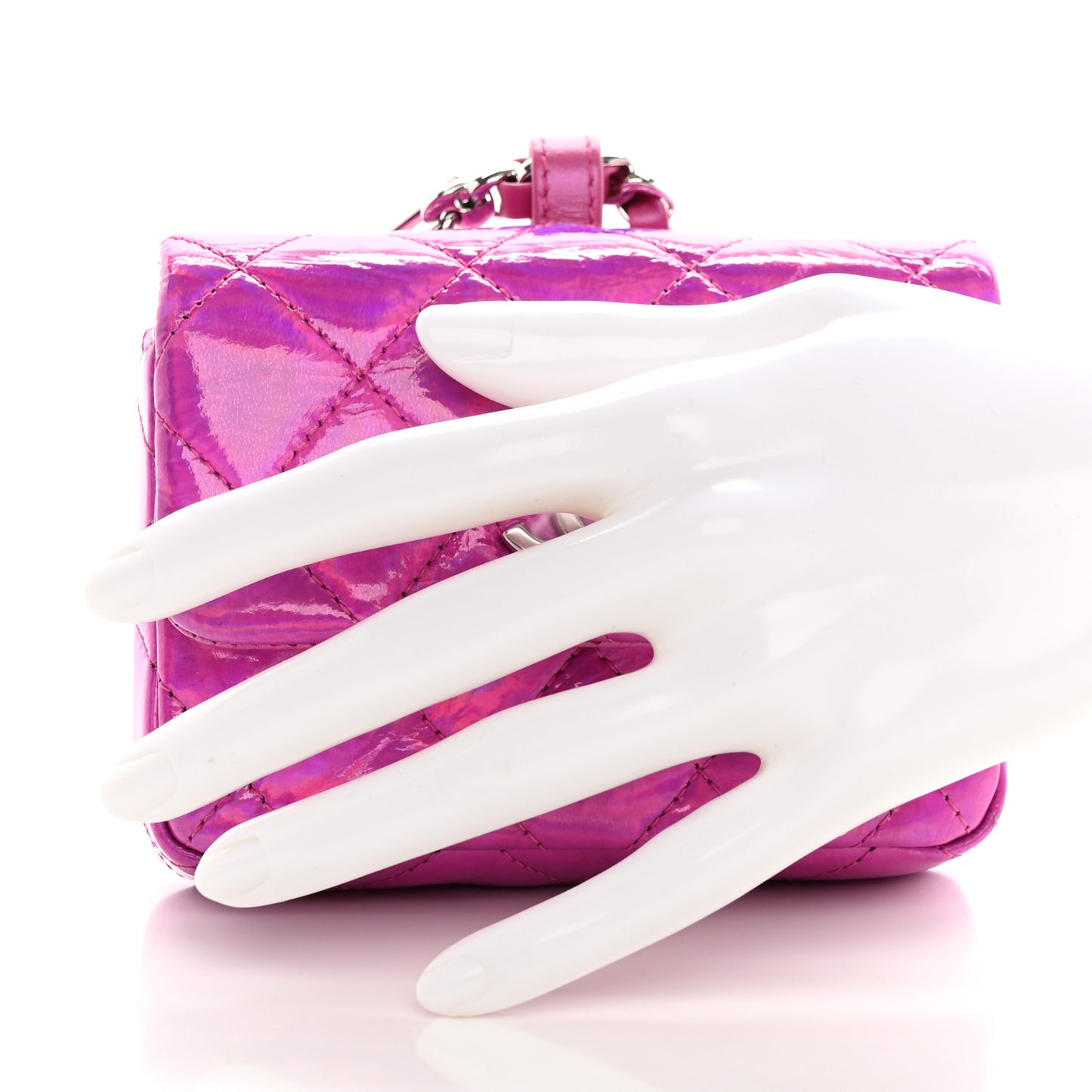 Iridescent Mirror Goatskin Hook Card Holder Fuchsia