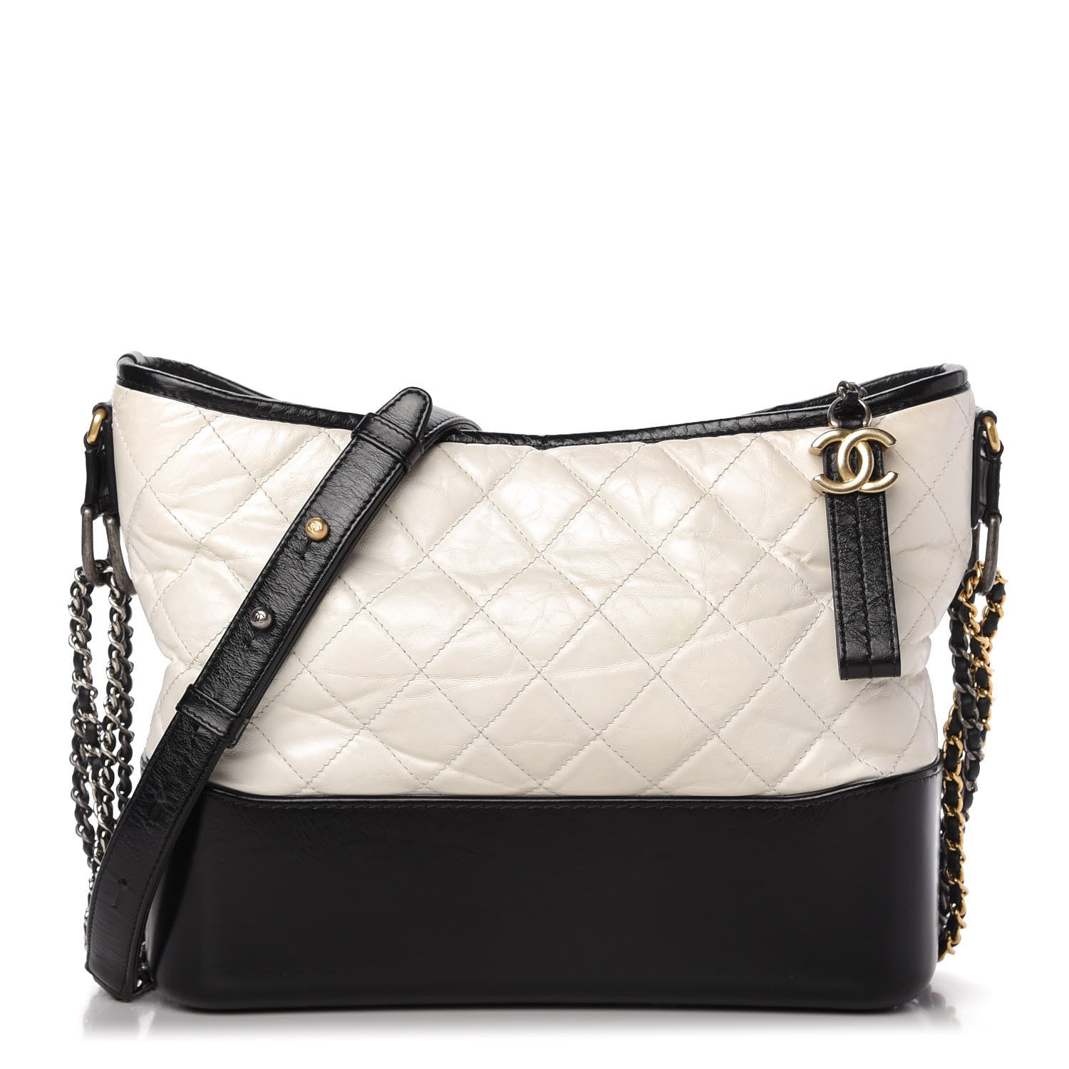 Chanel Aged Calfskin Quilted Medium Gabrielle Hobo Black White 1 of 10