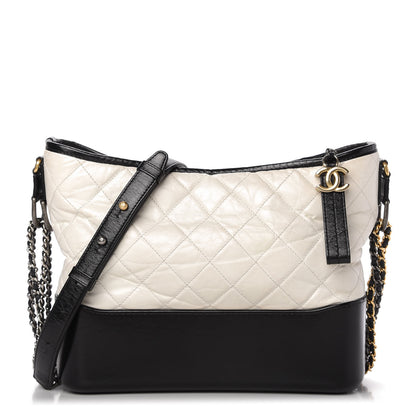 Chanel Aged Calfskin Quilted Medium Gabrielle Hobo Black White 1 of 10