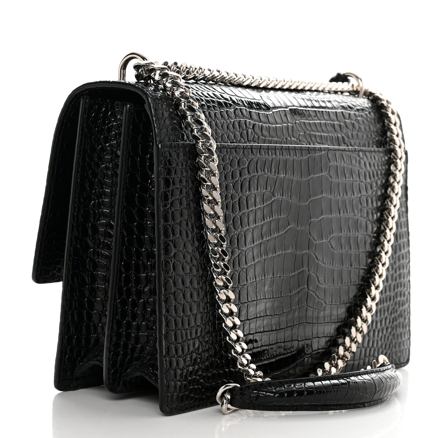 Calfskin Crocodile Embossed Large Monogram Sunset Black