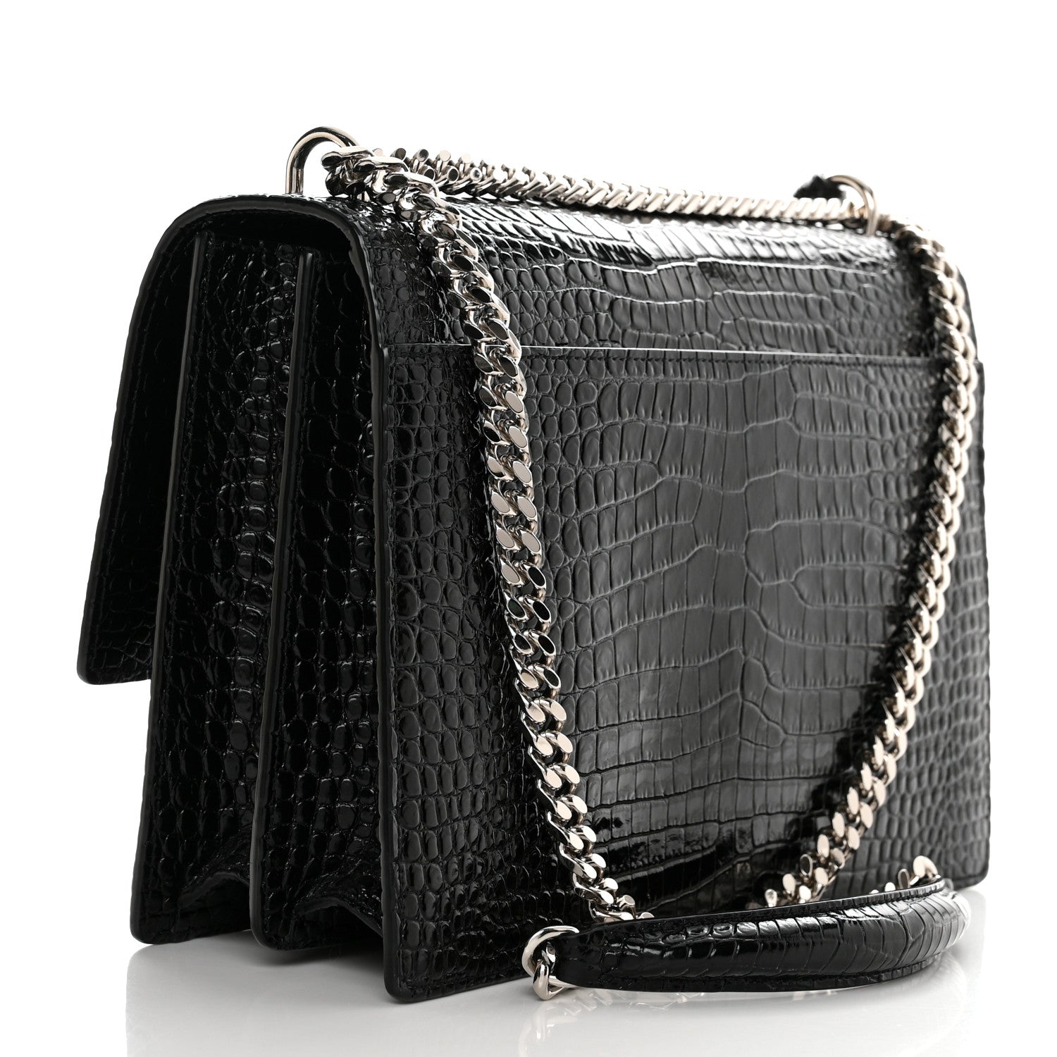 Saint Laurent Calfskin Crocodile Embossed Large Monogram Sunset Black 2 of 11
