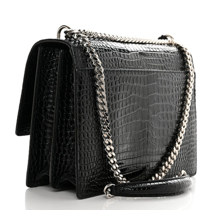 Saint Laurent Calfskin Crocodile Embossed Large Monogram Sunset Black 2 of 11