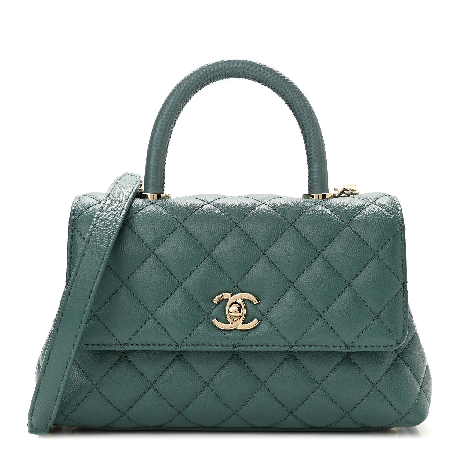 Chanel Caviar Quilted Lizard Embossed Mini Coco Handle Flap Green 1 of 11