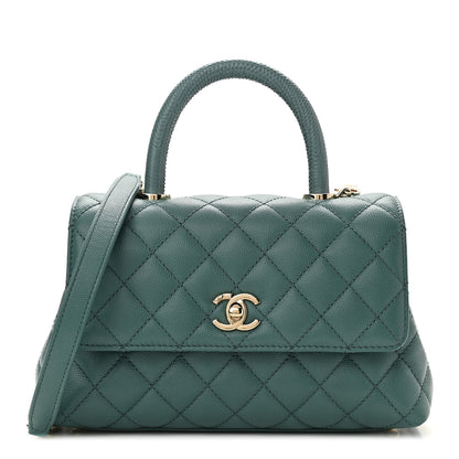 Chanel Caviar Quilted Lizard Embossed Mini Coco Handle Flap Green 1 of 11