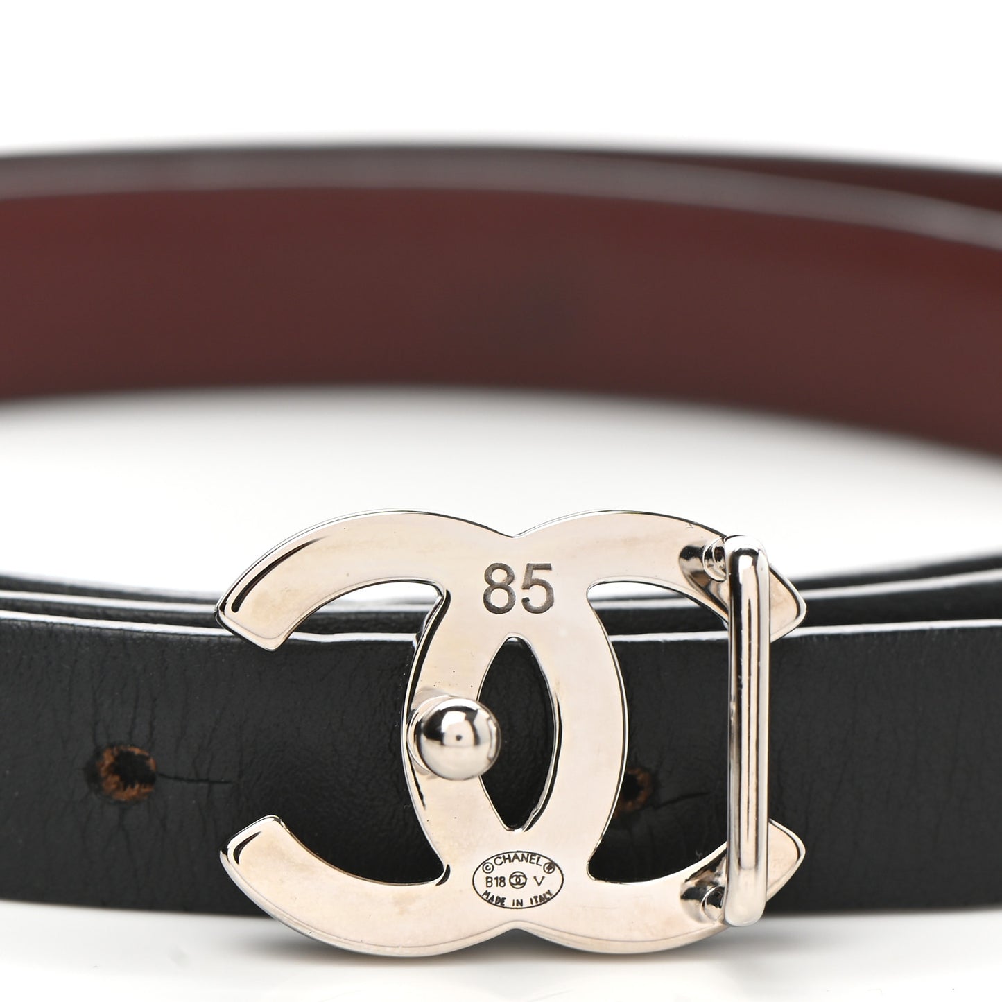 Calfskin CC Reversible Belt 85 Black Burgundy