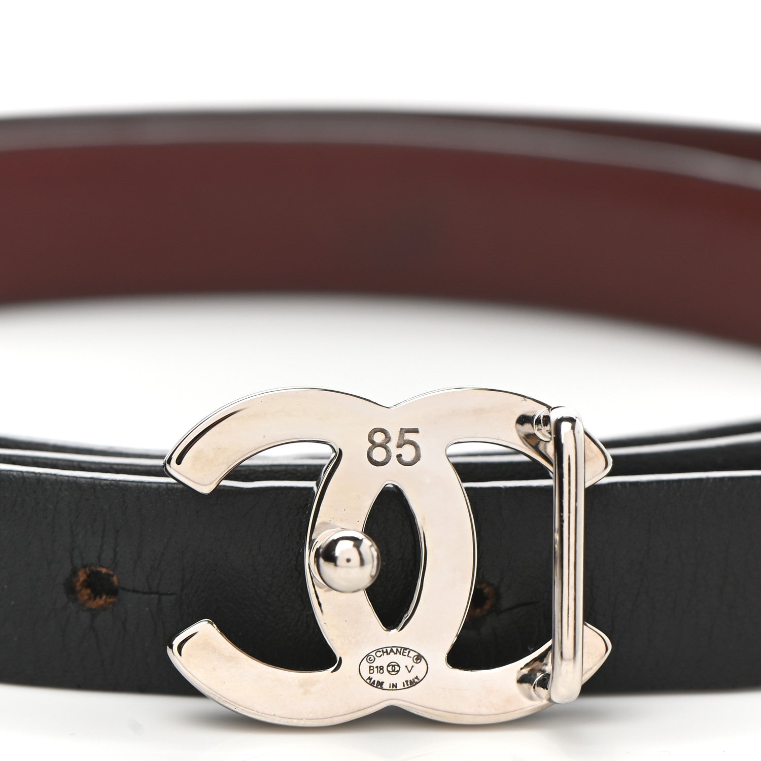 Chanel Calfskin CC Reversible Belt 85 Black Burgundy 3 of 5